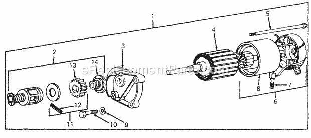 Starter Motor Diagram and Parts List for 1610 135-393-100, 135-393-399, 0350042U, 136-393-1 Cub Cadet Lawn Mower